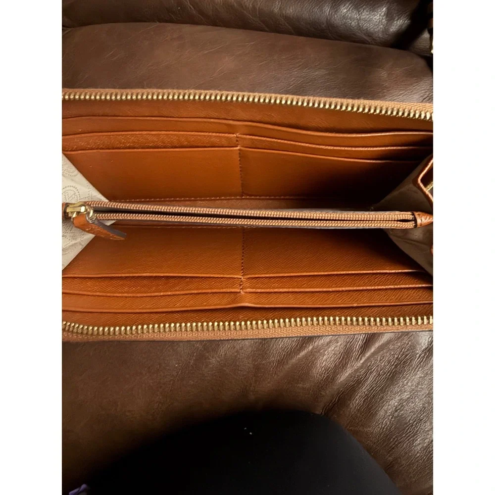 Michael Kors Jet Set Continental Wallet Luggage Brown Saffiano Leather